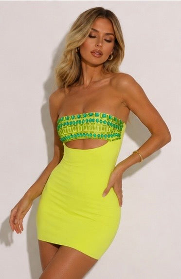 Limoncello Luxe Embellished Mini Dress